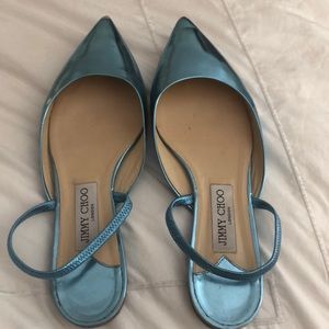 Jimmy Choo metallic blue slingback flats